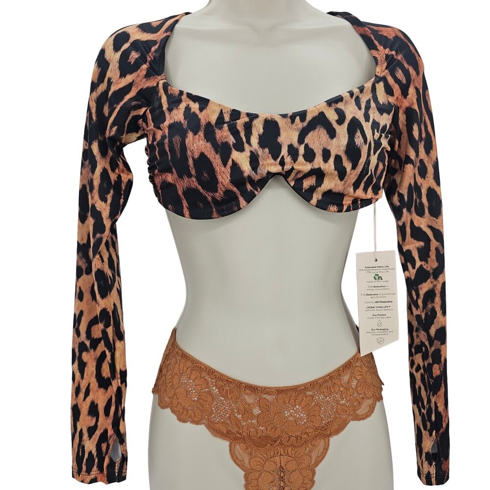 Free People We Are HAH Womans size S Keep It Up Bikini Top in Lanka Leopard NEW